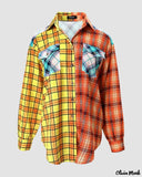 Deanwangkt - Color Block Plaid Button-Up Shirt