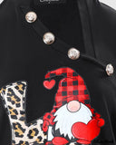 Deanwangkt - Christmas Gnome Print Glitter Sheer Mesh Long Sleeve Top