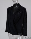 Deanwangkt - Solid Plunge Long Sleeve Ruched Blouse