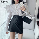 deanwangkt Camisas Mujer Womens Tops O-neck Puff Sleeve Temperament Blouses Office Lady Korean Fashion Elegant Blouse Blusas 98745