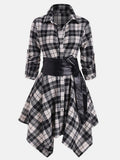 deanwangkt Women Classic Plaid Asymmetrical Shirt Dress With Belt