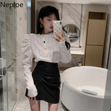 deanwangkt Camisas Mujer Womens Tops O-neck Puff Sleeve Temperament Blouses Office Lady Korean Fashion Elegant Blouse Blusas 98745