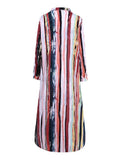 deanwangkt Women Cotton Color Stripe Print Casual Maxi Shirts Dress with Front Pockets