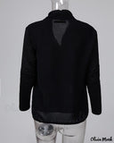 Deanwangkt - Solid Plunge Long Sleeve Ruched Blouse
