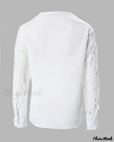 Deanwangkt - Contrast Lace Long Sleeve Top