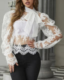 Deanwangkt - Floral sheer tulle top with puff sleeves