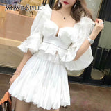 deanwangkt Ruffle Lace Blouse Women White Shirt  Autumn Sexy Ladies Square Neck Tops Puff Sleeve Korean Fashion Clothing