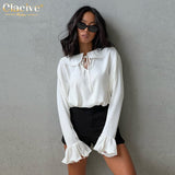 deanwangkt Fashion Woman Blouses  Auutmn Doll Collar Trumpet Sleeve Office Lady Shirts Elegant Loose White Blusas Tops Female