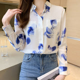 deanwangkt chic flower print Women's chiffon Blouses elegant ladies shirts  Spring Autumn Long Sleeve Shirts Tops Blusas Mujer