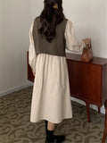 Joskka  New Vintage High Waist Korean Fashion Oversized Elegant Lady 2 Pieces Vest Women Autumn Winter Pink Shirt Dresses