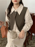 Joskka  New Vintage High Waist Korean Fashion Oversized Elegant Lady 2 Pieces Vest Women Autumn Winter Pink Shirt Dresses