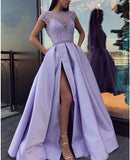 Prom Dresses  with High Slit Satin Lace Beaded Purple Vestidos De Gala Evening Party Dresses Prom Gown Robe De Soiree