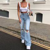 deanwangkt  High Street Women's Jeans Y2K High Waist Ripped Denim Jeans Straight Pants Streetwear Wide Leg Jeans Casual Loose Baggy Trousers