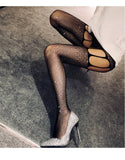 deanwangkt Fishnet Garter Socks Drill Black Stockings Women's Thin Sling Tights Black Diamond Lace JK Funny Socks Harajuku Fishnet Socks