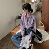 deanwangkt Shirts Women Pure Elegant Office Lady Simple Korean Style Leisure Long Sleeve Blouses Womens All-match Loose Daily Thin Chic New