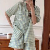 Cotton Home Suits Korean Sleepwear Plaid Print Pajamas for Women Summer  Pyjamas Girls Pijama Short and Long Sleeve Pjs Set