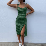 deanwangkt Dresses Sundress Summer Women Causal Polka Dot Sleeveless High Pleated elastic waist V-Neck Beach Dress Vestidos De Verano