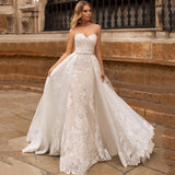 Elegant Wedding Dresses  Sweetheart Neck Sleeveless Lace Appliques Court Train Bridal Gowns Vestido De Novia Custom