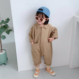 Children Clothing Jumpsuit Autumn New Boys Girls Casual Letter Tooling Denim Baby Kids Clothes Japanes & Korean Style 1-7 Y