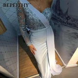 BEPEITHY One Shoulder Wedding Party Dress Long Sleeve  Vestido De Festa Long Evening Prom Dress