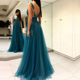 Sexy Split V-Neck Evening Dress Appliqued Beaded Pearls Long Prom Dresses Backless Formal Gown robe de soiree