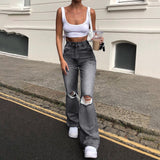 deanwangkt  High Street Women's Jeans Y2K High Waist Ripped Denim Jeans Straight Pants Streetwear Wide Leg Jeans Casual Loose Baggy Trousers