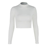 deanwangkt Women Sexy Bodycon T-shirts Autunmn Women Long Sleeve O-neck Crop Top Modis Sheath T-shirts Fashion Autumn Solid Tops