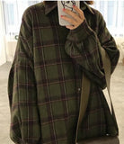 Christmas Gift Deanwangkt Harajuku Autumn Plaid Thin Section Wool Cardigan Korean Puff Sleeve Slim Warm Shirt Jacket Retro Casual Women Button Top