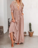 deanwangkt   Sexy Boho Dress Beach Cover Up Kaftan Women Long Beachwear Solid V Neck Ladies Holiday Dress Robe Plage Sarong Beach Pareos