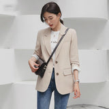 deanwangkt Peonfly New  Autumn Fashion Blazer Jacket Women Casual Korean Pockets Long Sleeve Coat Office Ladies Solid Loose Blazer