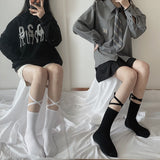 deanwangkt Japanese Reflective Stockings Bandage Lolita Socks Long Knee Socks Korea Style Women White Cotton Socks Cosplay JK Socks Cute