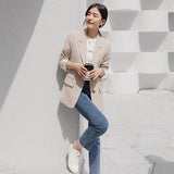 deanwangkt Peonfly New  Autumn Fashion Blazer Jacket Women Casual Korean Pockets Long Sleeve Coat Office Ladies Solid Loose Blazer