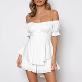 deanwangkt Solid Color Ruffle Women Rompers Sexy Off Shoulder Jumpsuit Female Summer Fashion Short Sleeve Women Rompers Bodysuit