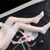 deanwangkt Sexy Lace Stockings Bow Women White Over Knee Socks Girls Stretchy Ladies Sexy Lingerie Uniform Thigh High Stockings Fetish