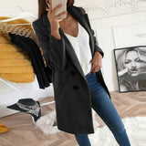 deanwangkt Women Turn-Down Collar Coats Autumn Winter Fashion Long Sleeve Pocket Vintage Jackets Slim Button Solid Casual Outwear Overcoats