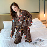 deanwangkt Women's Pajamas Set Luxury Style Cute Animal Print Sleepwear Silk Like Nightie Home Clothes Nightwear Pyjamas Femme