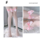 deanwangkt Fashion Pink Legs Socks for Women Cosplay Cute Bow Sexy White Black Mesh Fishnet Transparent Thigh High Stockings Long Knee Sock