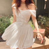 deanwangkt Sexy Summer Short Sleeve Dress Women Casual Ruffle Elegant Fashion Dresses One Word Collar Off Shoulder Party Beach Dress