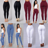 NEW HOT SALE Women Denim Skinny Jeggings Pants High Waist Stretch Jeans Pure Color Slim Pencil Trousers боди женское