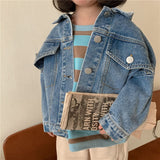 Spring Fall Boys and girls Casual All-match Denim Jackets 2-6 Years Kids Turn-down Collar Long Sleeve Coat Children Loose Tops