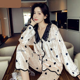 Women's Pajamas Set Velvet Sleepwear Cute Bow Print Lapel Homewear Casual Lace Nightwear Luxury Pyjamas Femme for Girl