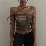 deanwangkt Fashion Print Sleeveless Crop Tops for Women Bandage Sexy Backless Tie Up Halter Top Female Cropped Top Summer