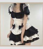 deanwangkt Lolita Dress Black White Kawaii Maid Mini Dresses Summer French Cute Bowknot Cosplay Costume Waitress Party Outfits