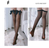 deanwangkt Fashion Pink Legs Socks for Women Cosplay Cute Bow Sexy White Black Mesh Fishnet Transparent Thigh High Stockings Long Knee Sock