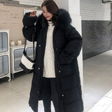 Christmas Gift Deanwangkt New Winter Big Fur Collar Coat Mid-length Over-the-knee Padded Jacket Women Korean Loose Down Padded Jacket