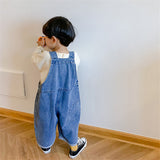 deanwangkt  New Children Loose Overalls boys girls casual all-match denim Trousers Autumn Solid Outwear 1-7Y Kids fashion bib pants