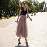 Tulle Spaghetti Prom Dresses A Line Velvet Top Sexy Girls Cocktail Dresses Tea Length Homecoming Dresses