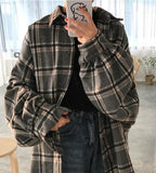 Christmas Gift Deanwangkt Harajuku Autumn Plaid Thin Section Wool Cardigan Korean Puff Sleeve Slim Warm Shirt Jacket Retro Casual Women Button Top