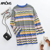 Christmas Gift Aproms Vintage Colorful Crochet Mini Dress Women Deanwangkt Casual Long Sleeve Hollow Out Holiday Beach Fashion Short Dresses Vestidos