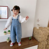 deanwangkt Korean style Spring Kids Children Oversized Wide Leg Denim Overalls Baby Clothes Boys Girls Loose All-match Casual Pants